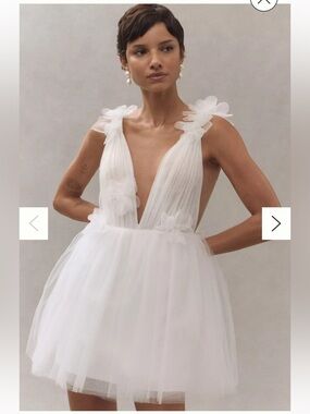 Katie May Cassia Plunge Tulle A-Line Mini Dress  wedding bridal bachelorette XS
